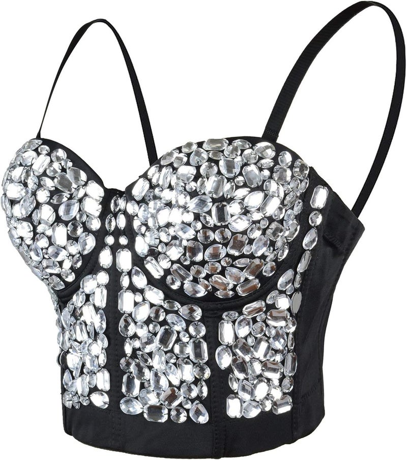 ELLACCI Women's Rhinestone Bustier Crop Top Sexy Corset Top - Image 1